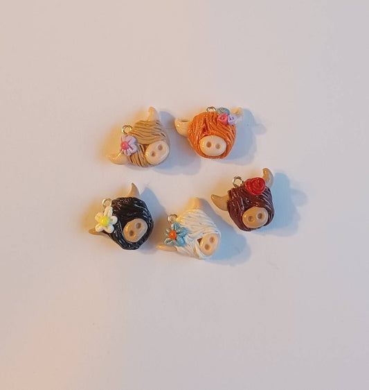 Kawaii highland cow charms / polymer clay floral cow charms / kawaii cow bull charms / kawaii cow jewelry