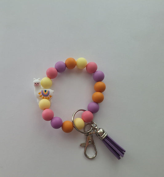 Silicone beaded wristlet keychain / colorful kawaii cute llama silicone beaded wristlet keychain / white Llama bag accessories key chain