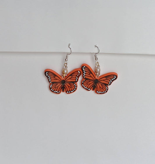Kawaii butterfly earrings / polymer clay orange monarch butterfly dangle earrings / clay butterfly wing jewelry / butterfly wing earrings