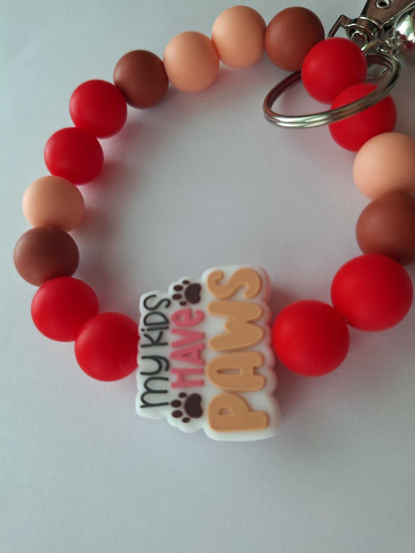 Silicone beaded wristlet keychain my kids have paws / dog mom silicone beaded wristlet keychain / dog mom bag accessories key chain gift
