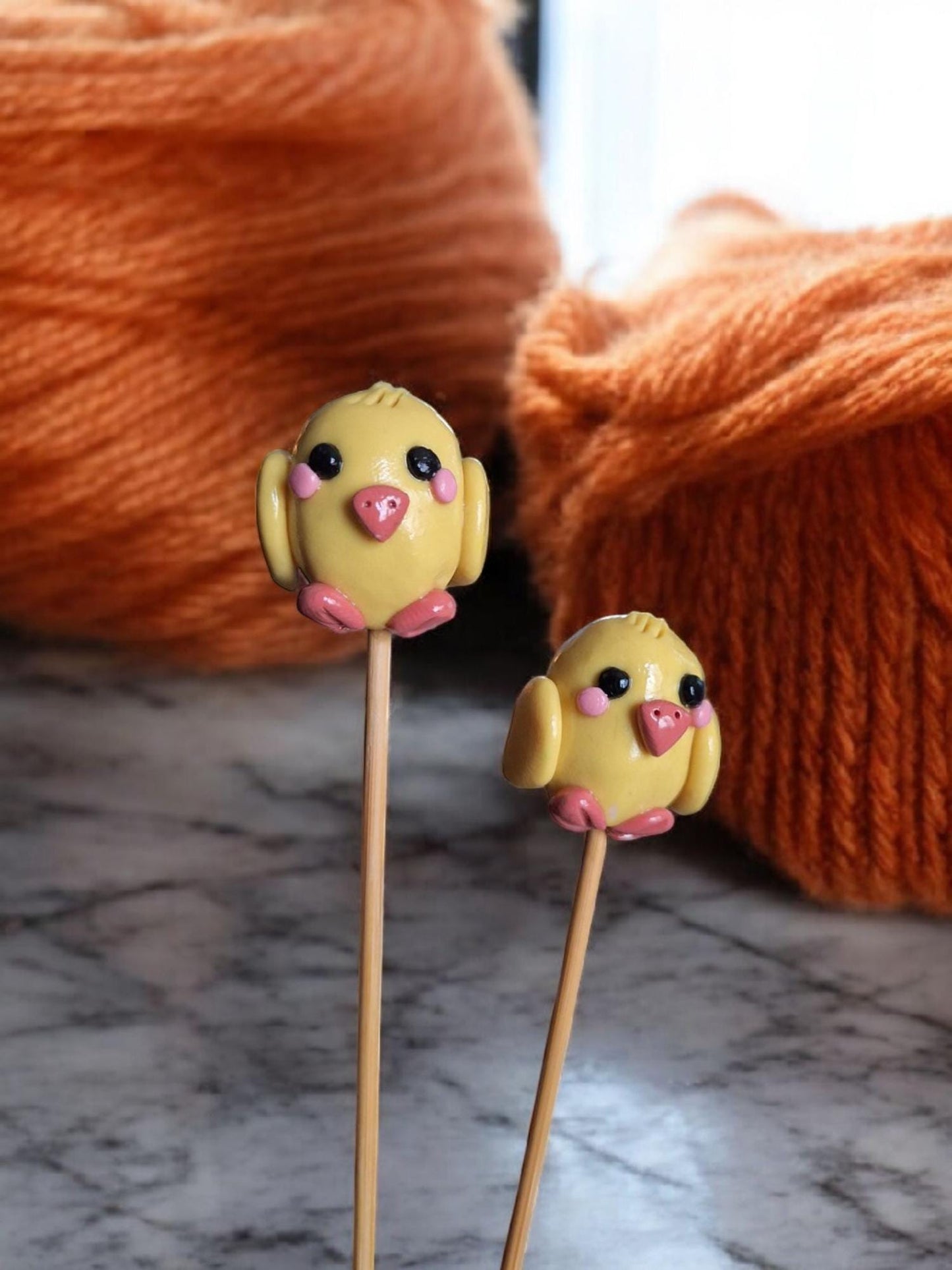 Set of 2 cute baby chic knitting needles / polymer clay knitting needles / decorative easter knitting needles accessory