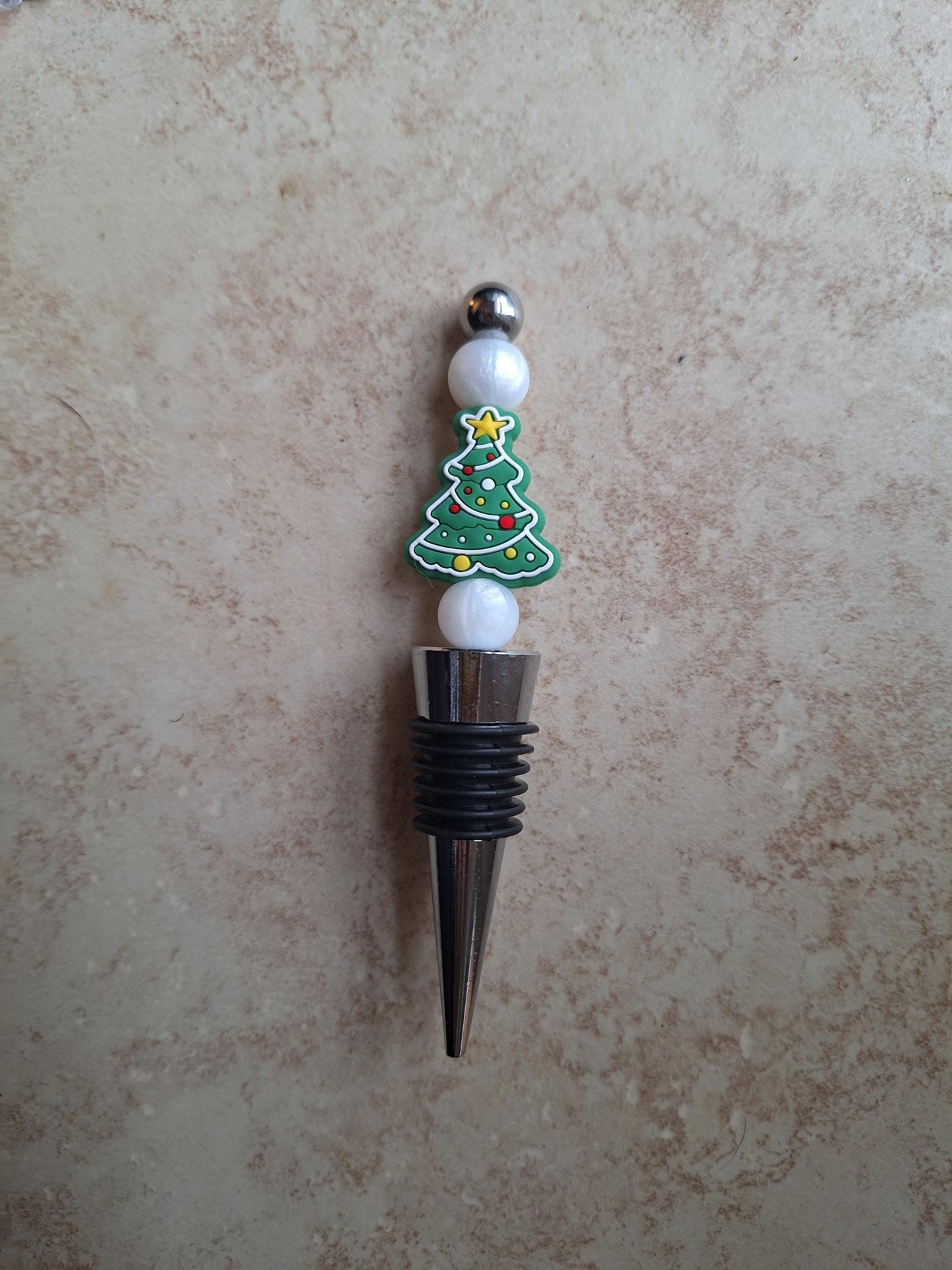 Silicone beaded Christmas tree wine stopper / holiday beaded silicone wine stopper top / christian religious wine accessories