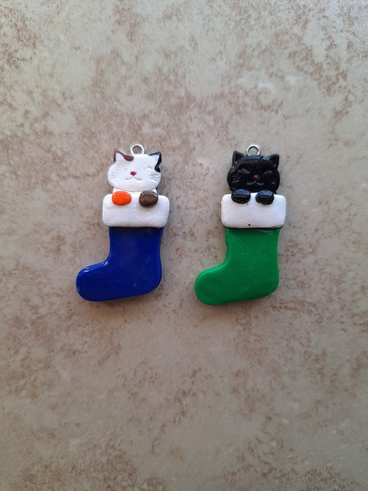 Polymer clay cat puppy dog stocking earrings / polymer clay puppy dog holiday earrings / christmas holiday winter jewelry