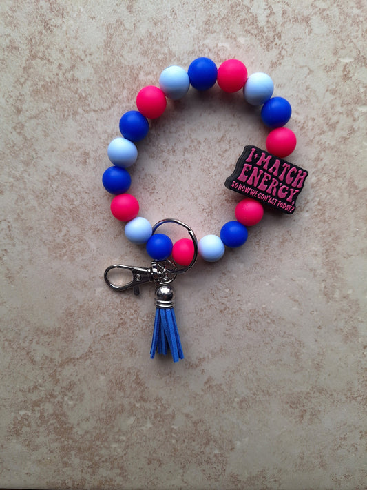 Silicone beaded wristlet keychain / i match energy silicone beaded wristlet keychain / attitude bag accessories key chain pink blue white