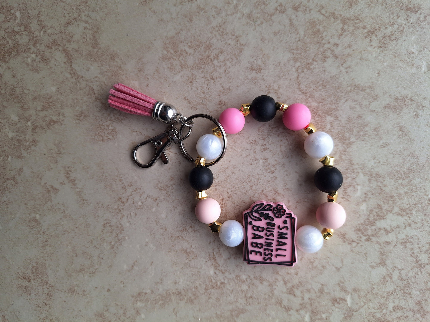 Silicone beaded wristlet keychain / small business babe silicone beaded wristlet keychain / girl boss bag accessories key chain