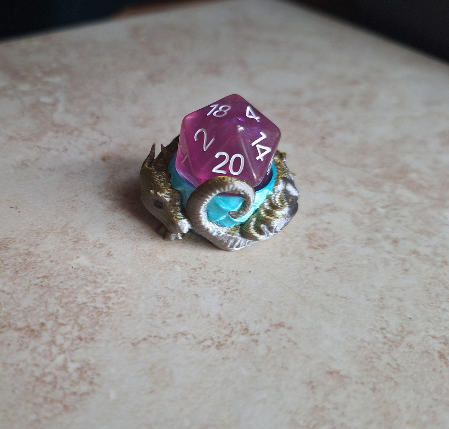 3D printed small gold silver teal metallic dragon dice guardian / 3d dragon dice buddy / 3d printed d20 dice guardian