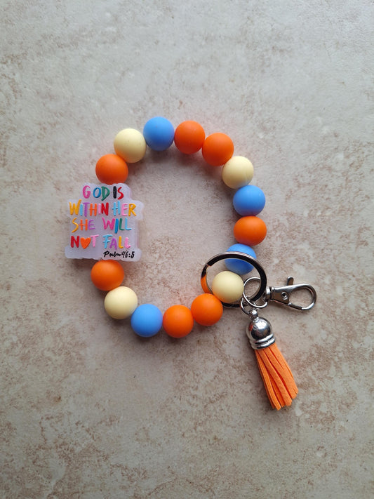 Silicone beaded wristlet keychain / God is within her silicone beaded wristlet keychain / religious faith bag accessories key chain