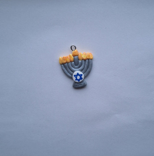 kawaii clay hanukkah menorah charms / polymer clay star of david charms / jewish jewelry charms menorah stitch marker