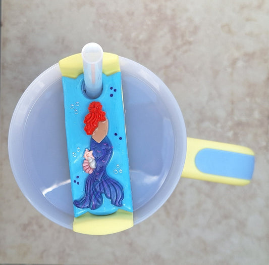 Polymer clay straw tag tumbler topper / clay tumbler accessories / mermaid tumbler topper straw tag / beach shell tumbler accessories