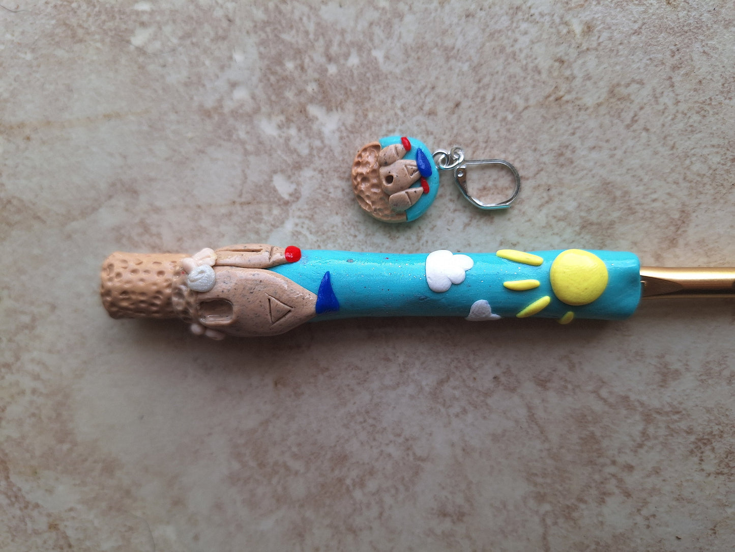 Polymer clay sunny day Beach sandcastle crochet hook