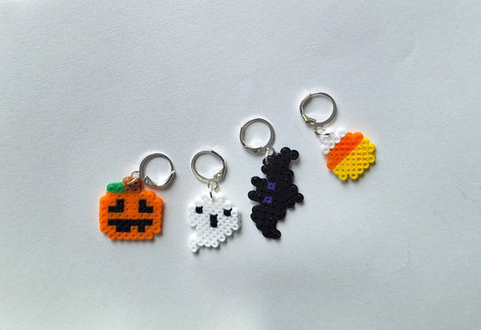 Stitch markers set 4 halloween bundle / pumpkin ghost bat candy corn perler bead set of four halloween cuties progress keeper pixel style
