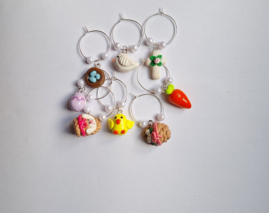 Set of 8 Easter wine charms / holiday wine charms / spring wine charms / set of 8 polymer clay easter celebrate wine charms