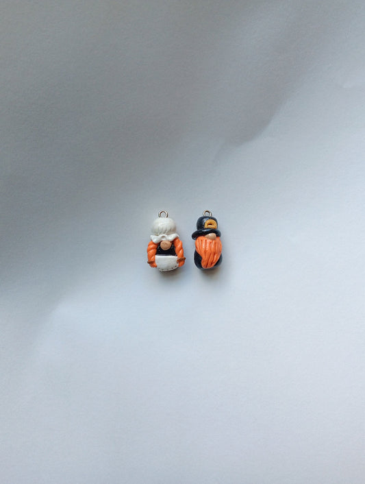 Kawaii holiday thanksgiving gnome charms / polymer clay gnome charms / kawaii toadstool charms / pilgrim amish gnome charms stitch marker