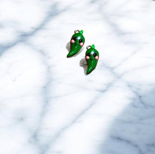 Polymer clay jalepeno pepper charms / cute kawaii jalepeno food charms jewelry stitch marker progress keeper notions