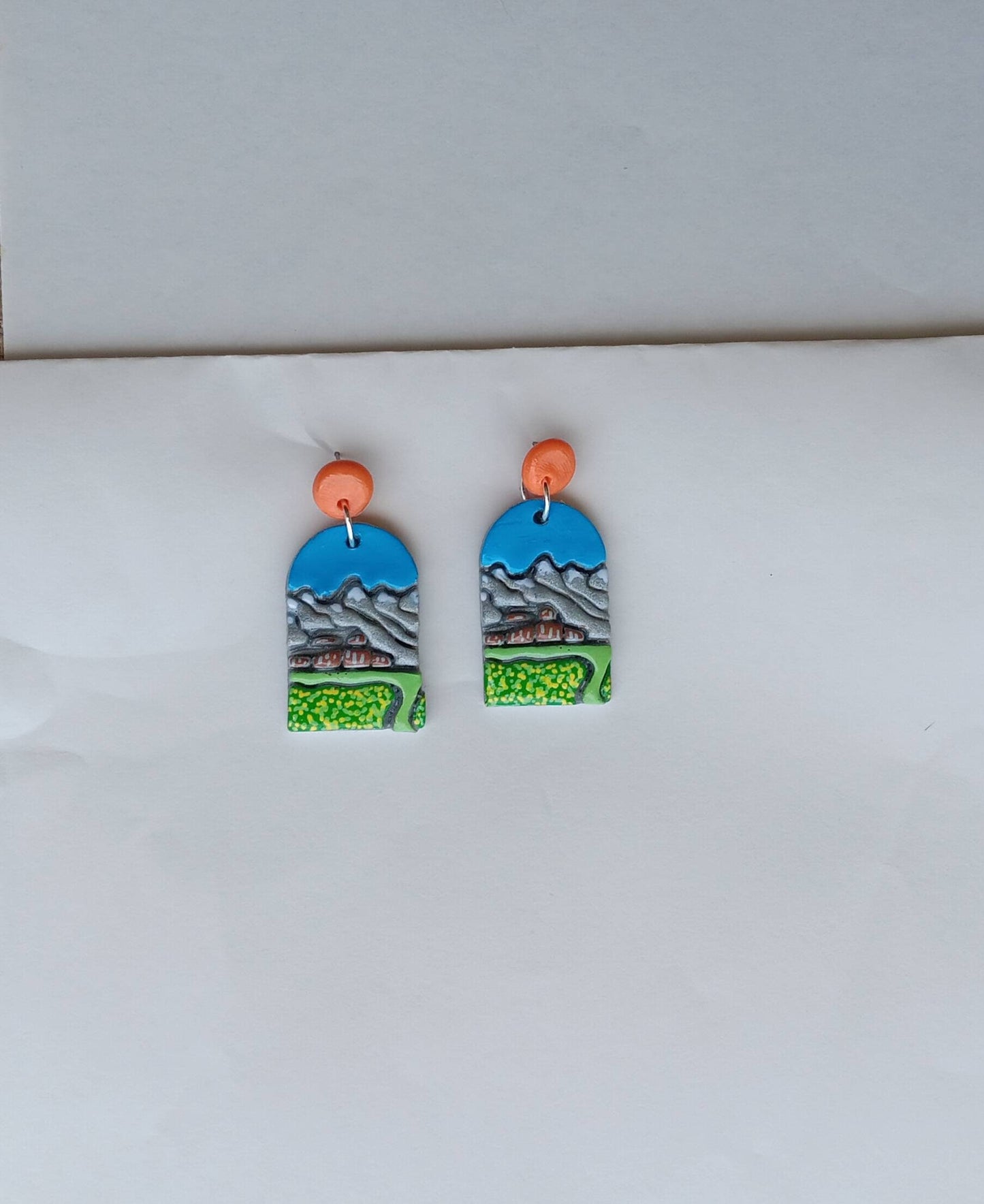Kawaii landscape skyline earrings / polymer clay Grand Teton dangle earrings / clay grand teton jewelry / landscape trees earrings