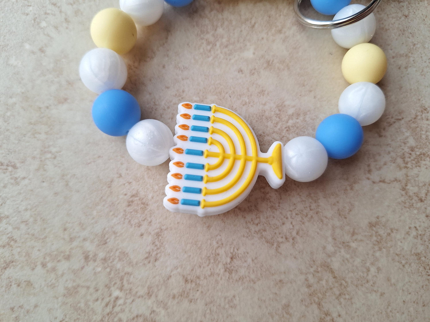 Silicone beaded wristlet keychain / jewish hannukah beaded wristlet religious keychain / menorah scene bag accessories key chain gift