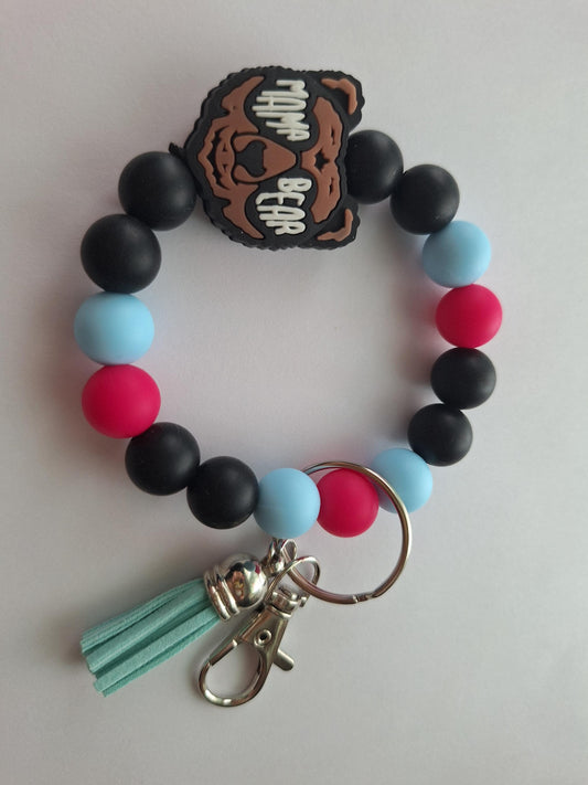 Silicone beaded wristlet keychain / mama bear silicone beaded wristlet keychain / mama bear glasses bag accessories key chain