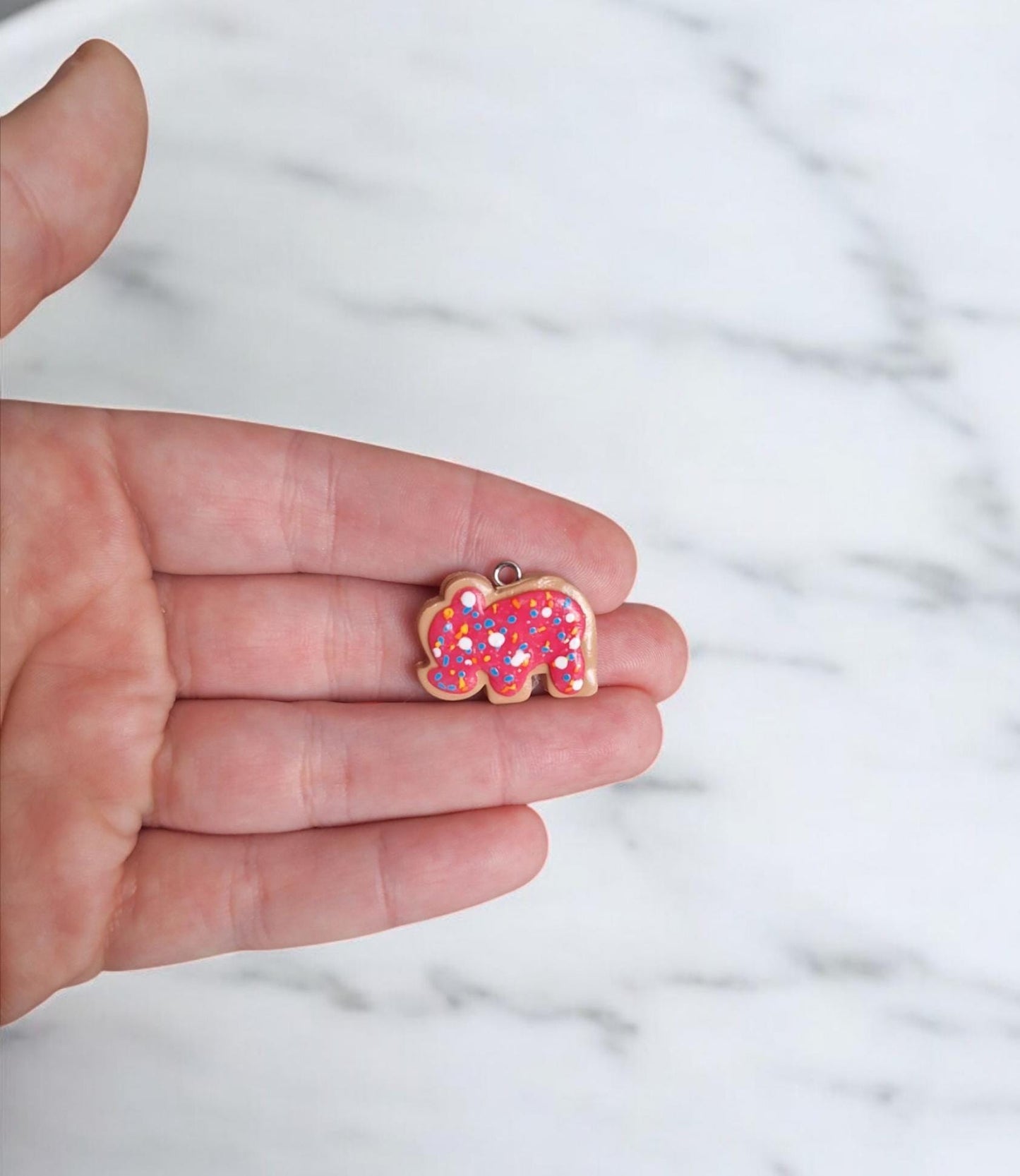 Kawaii decorative set of 5 animal cookie charms / polymer clay pink white charms / kawaii food charms jewelry progress keepers stitchmarker