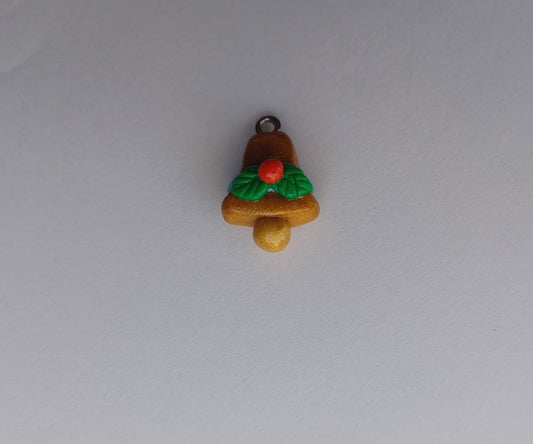 Kawaii christmas bell clay charms / polymer clay bell with holly charms / kawaii christmas holiday charms / kawaii bell jewelry