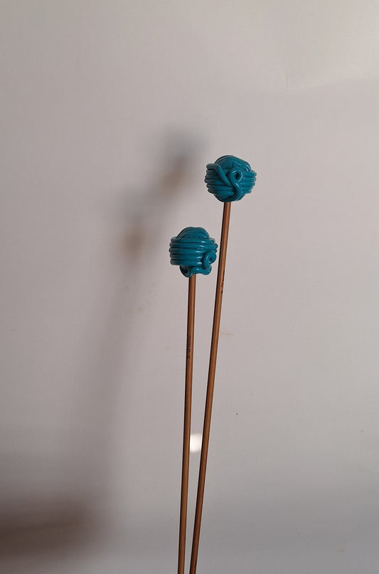 Set of 2 teal yarn ball knitting needles / polymer clay knitting needles / decorative yarn ball knitting needles knitting accessory crochet