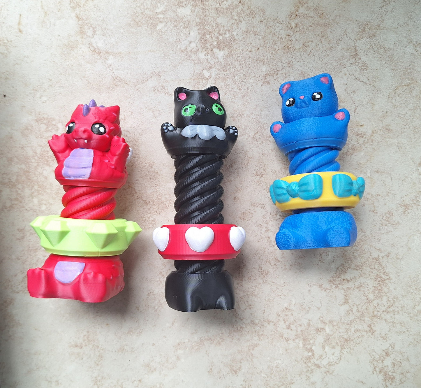 3D articulated bolt animal fidgets / 3d printed dragon fidget / 3d printed animals bear dragon cat figurine knick knack Fidget spin