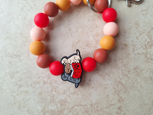 Silicone beaded wristlet keychain dogs with book / labrador puppy silicone beaded wristlet keychain / dog mom bag accessories key chain gift