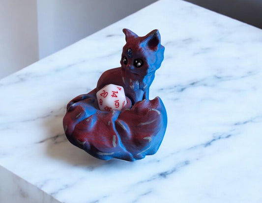 3D printed and painted cat kitten dice guardian / 3d printed cat dice guardian / 3d printed d20 dice holder storage