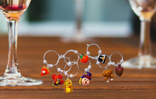 Set of 8 fall wine charms holiday wine charms / Thanksgiving wine charms / set of 8 polymer clay wine charms / fall thanksgiving wine charms