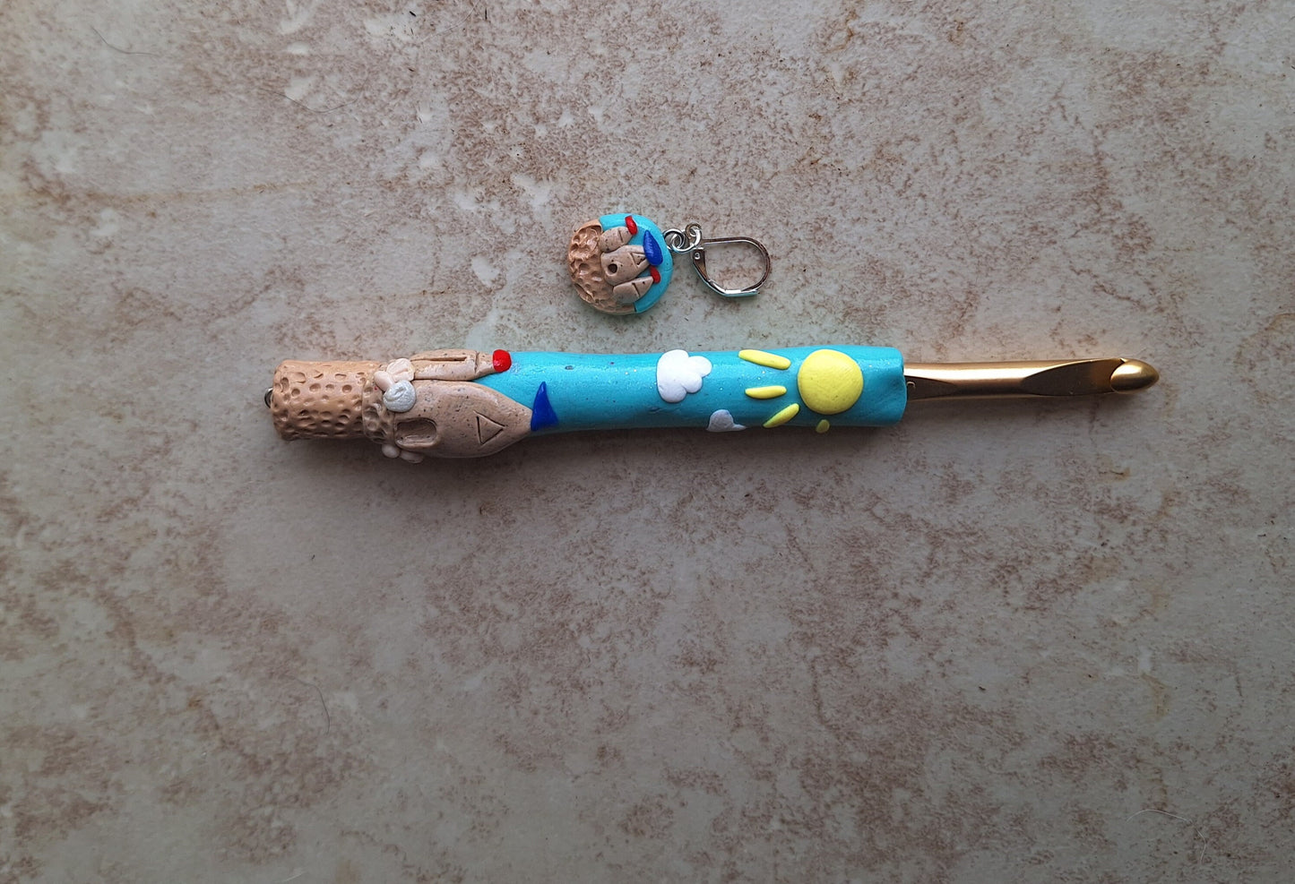 Polymer clay sunny day Beach sandcastle crochet hook