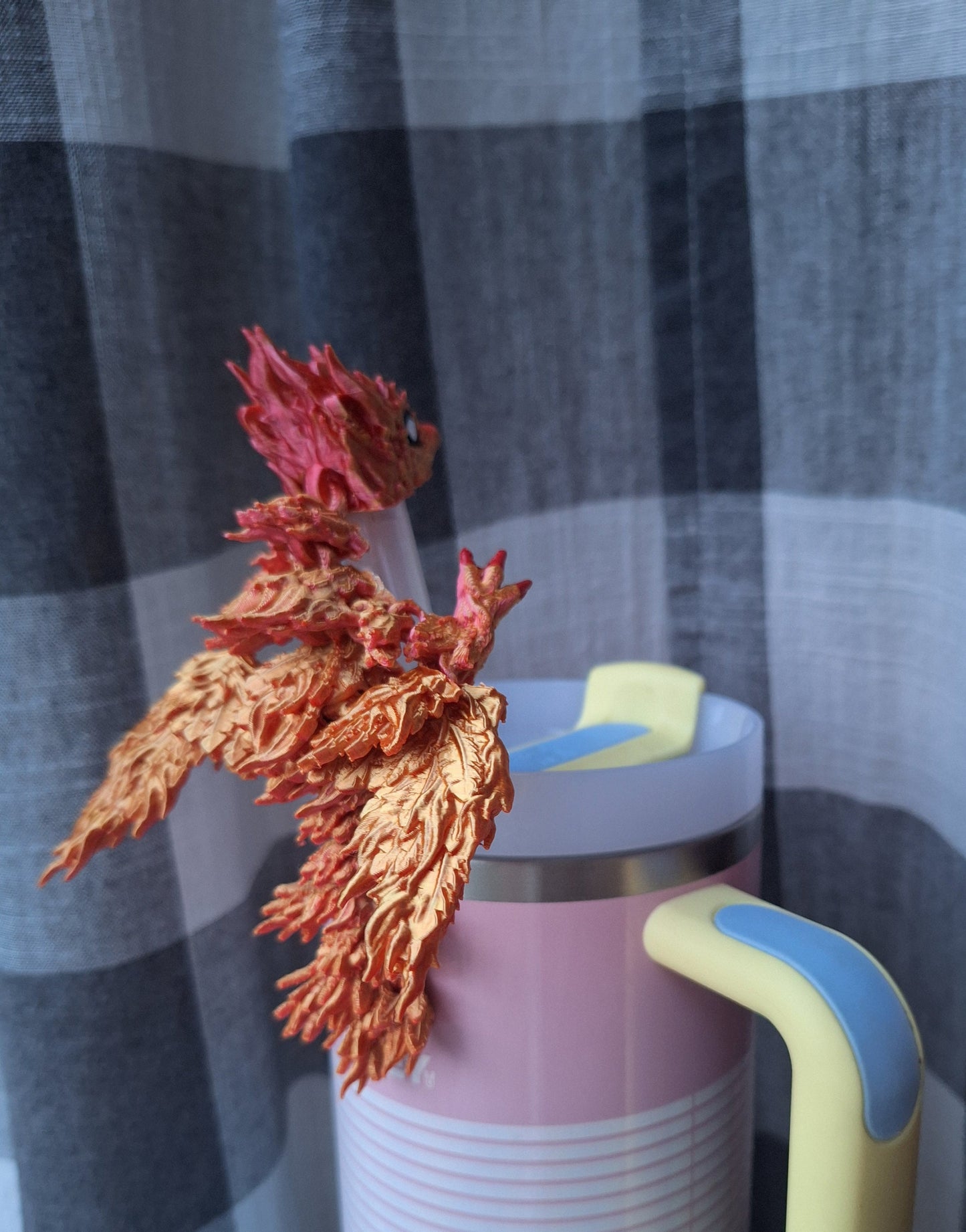 3D articulated phoenix dragon straw cap / 3d printed dragon animals / Phoenix bird dragon tadling straw topper cover Fidget figurines