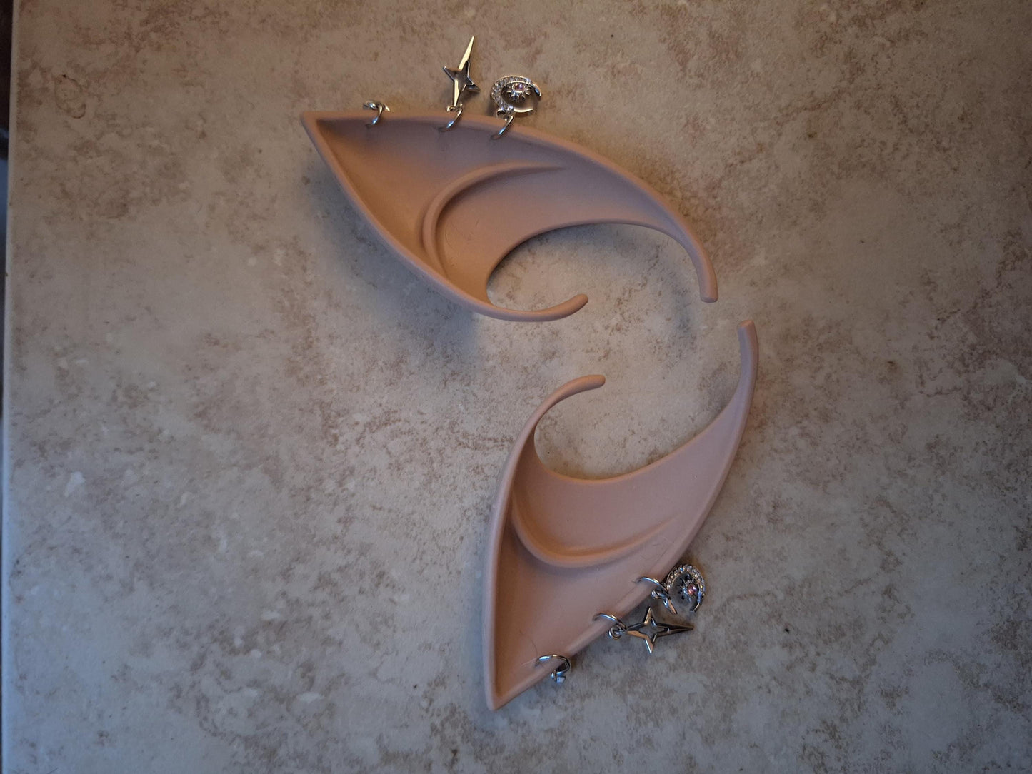 Celestial moon and stars rubber fairy pixie elf ears / halloween costume accessory cosplay elf ears / painted elf ears with earrings