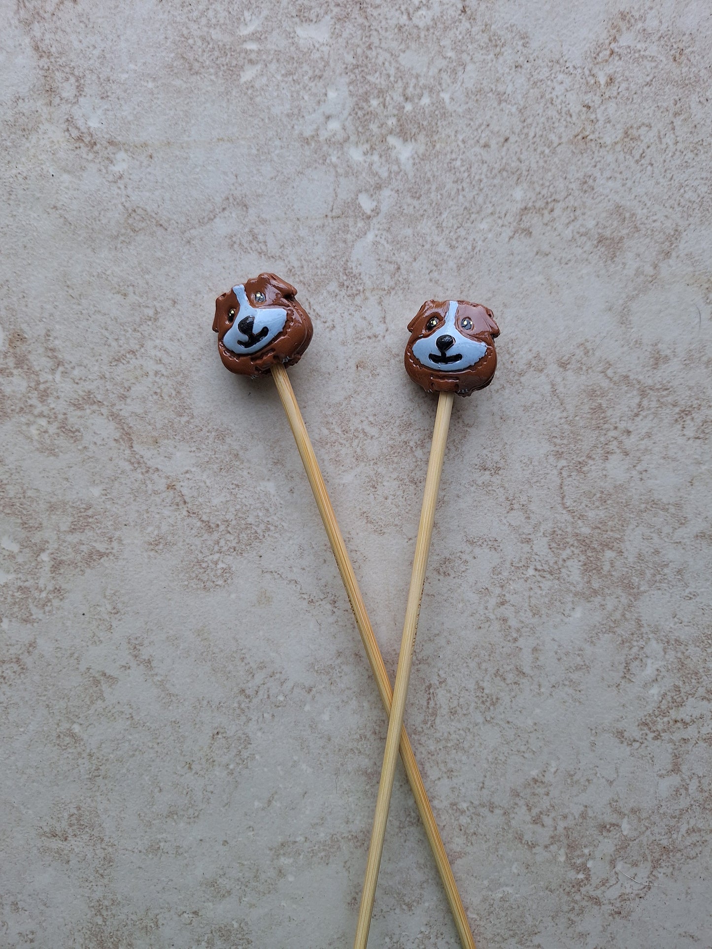 Set of 2 brown guinea pig knitting needles / polymer clay knitting needles / decorative guinea pig needles knitting accessory crochet