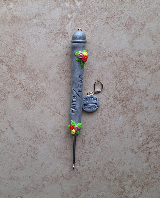 Polymer clay faith over fear inspirational crochet hook