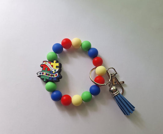 Silicone beaded wristlet keychain / different is beautiful silicone beaded wristlet keychain / autism bag accessories key chain