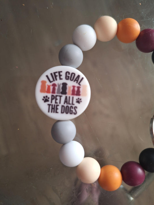 Silicone beaded wristlet keychain pet all the dogs / dog puppy silicone beaded wristlet keychain / dog mom bag accessories key chain gift