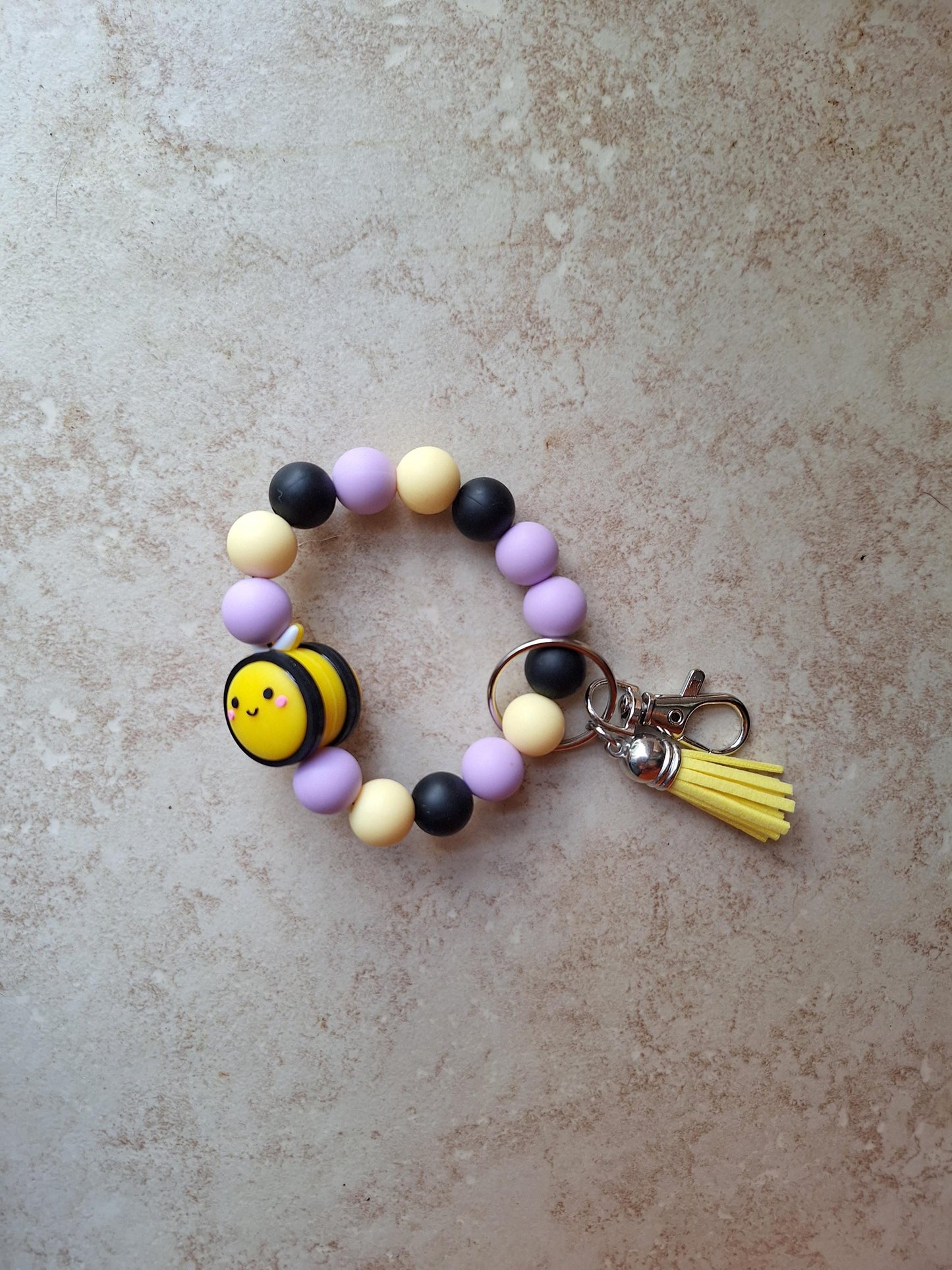 Silicone beaded wristlet keychain / spring summer cute kawaii bee silicone beaded wristlet keychain / bumblebee bag accessories key chain