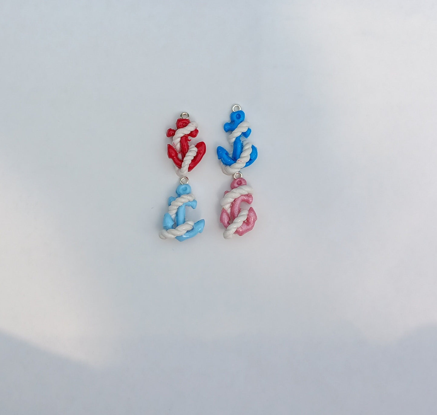 Kawaii anchor with rope charms / polymer clay nautical anchor charms / kawaii red blue anchor charms / kawaii nautical rope anchor jewelry