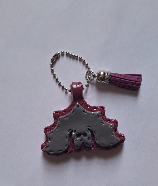 Polymer clay bat faux leather look stitch style keychain / cute clay bat animal bag accessories fall halloween key chain