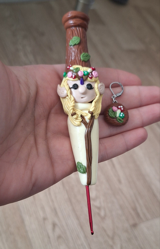 Polymer clay cute floral forest elf elven crochet hook