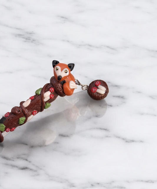 Polymer clay cute mushroom forest fox crochet hook