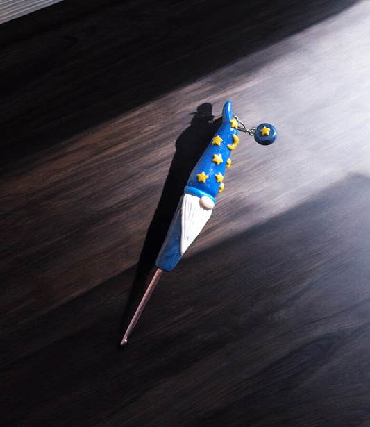 Polymer clay wizard gnome crochet hook