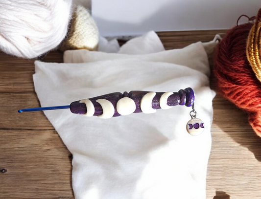Polymer clay glow in the dark moon phase crochet hook