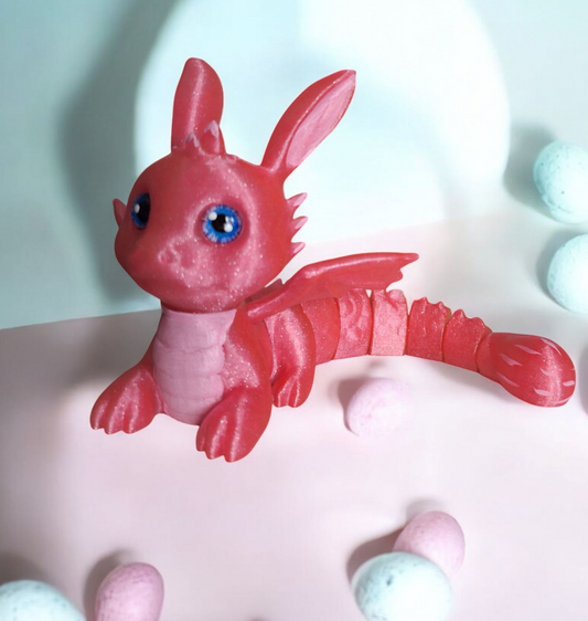 3D printed articulated bunny dragon / 3D printed pink glitter bunny dragon Serev3d desgin