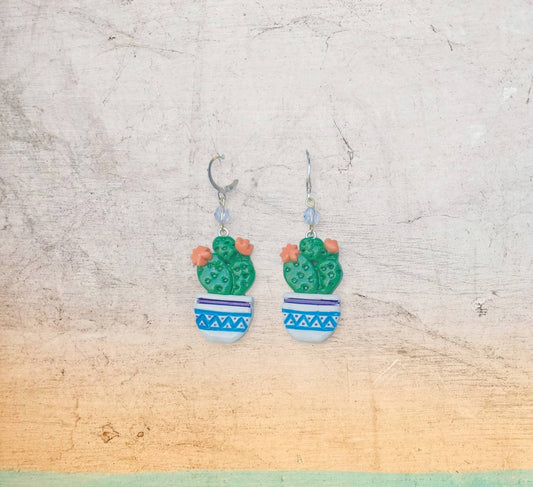 Kawaii cactus earrings / polymer clay cactus plant earrings / kawaii floral plant succulent jewelry / clay cactus