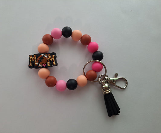 Silicone beaded wristlet keychain / football mom silicone beaded wristlet keychain / leopard print bag accessories key chain