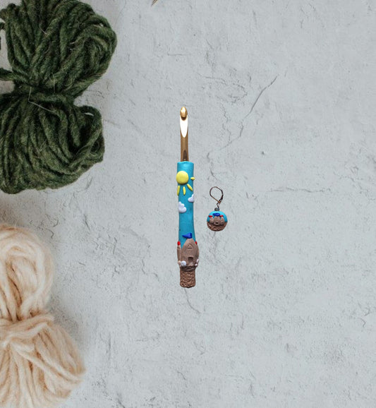 Polymer clay sunny day Beach sandcastle crochet hook