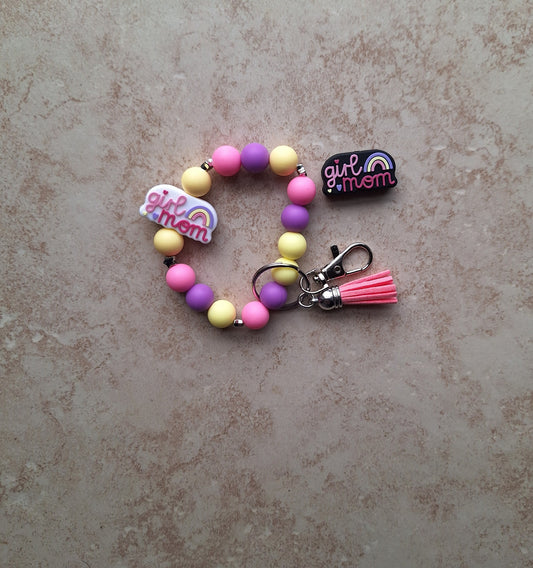 Silicone beaded wristlet keychain / mother's day mom silicone beaded wristlet keychain / girl mom bag accessories key chain