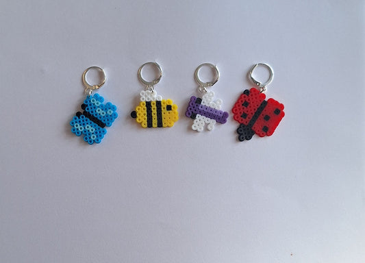 Stitch markers set 4 garden bug bundle / colorful insect spring summer perler bead set of 4 bee butterfly cuties progress keeper pixel style