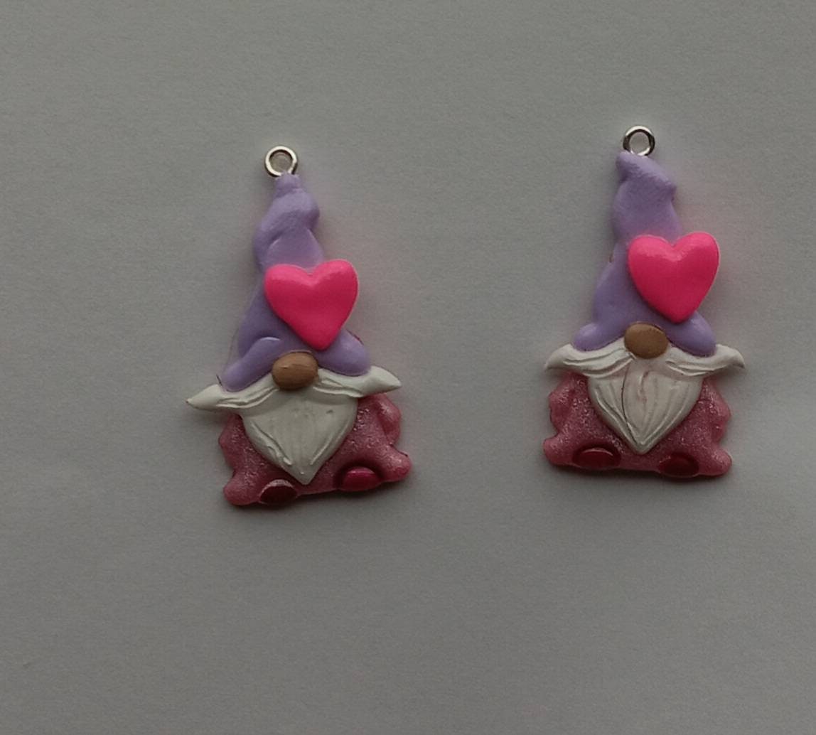 Kawaii heart gnome charms / polymer clay pink red purple gnome charms / kawaii valentine holiday charms / valentines day gnome charms