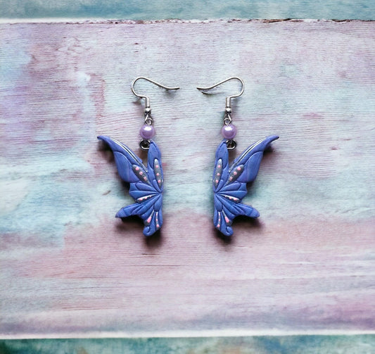 Kawaii spring earrings / polymer clay pink teal purple fairy wing earrings butterfly jewelry / cottage core earrings